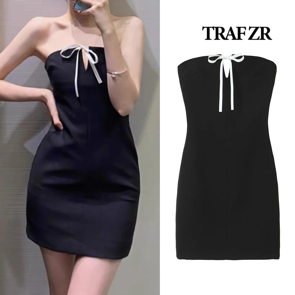 TRAF ZR Chest Wrapping Mini Dress Sexy Strapless Short Dresses Back in-seam Zip Femmal Slim Tube Top Summer Vacation One Piece