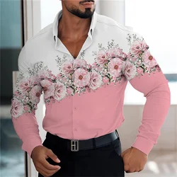 Men's Shirt Floral Pattern Blush Pink Outdoor Street Long Sleeve Printed Clothing Fashion Street Chic Design Casual