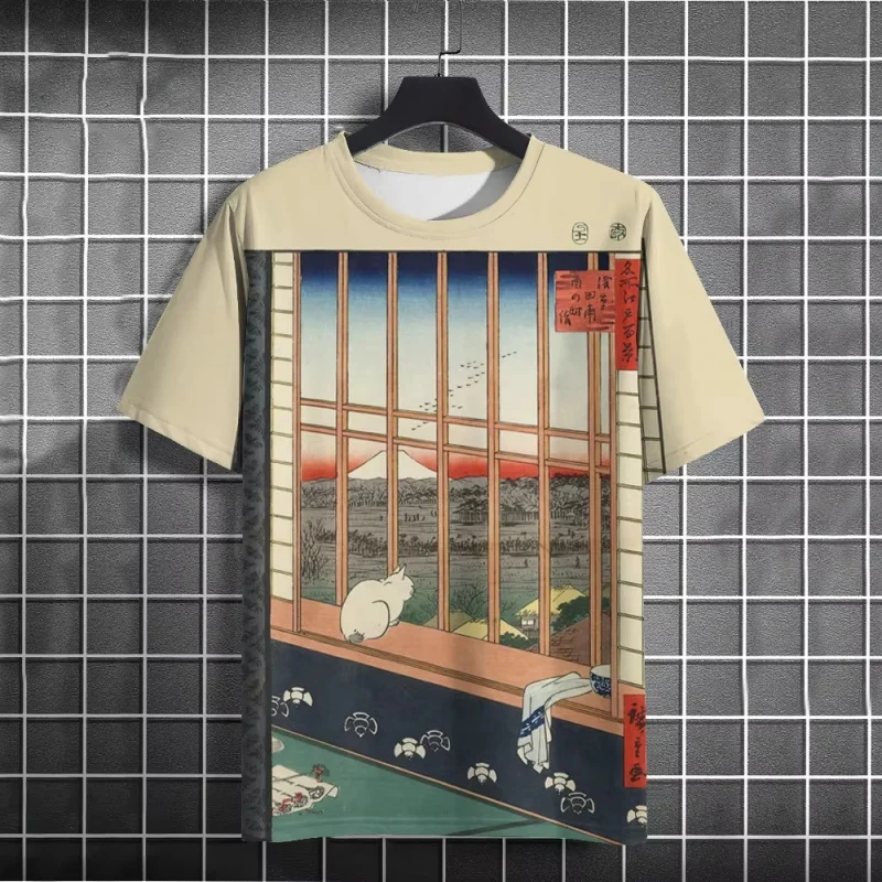 

Mountain Tree Boat Pattern T Shirt For Men Beautiful Scenery 3D Printed Tees Casual Short Sleeve Round Neck Tops Street T-Shirts