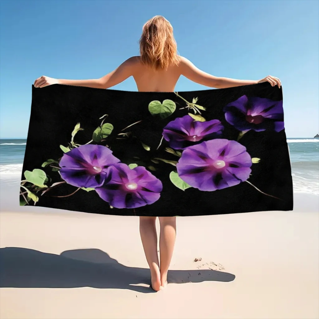 Morning Glory Flower Isolated On Black Beach Towel  Poncho Bathing Towels Cover-ups Quick Dry Sand Free Yoga Spa Gym Pool