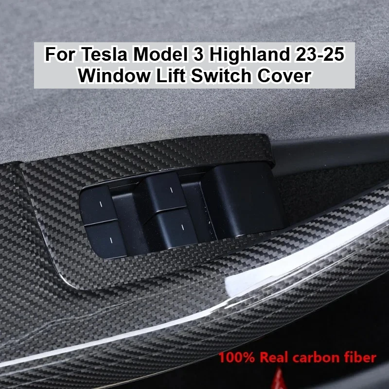 ل تسلا نموذج 3 هايلاند 23-25 نافذة رفع التبديل غطاء 100% ريال ألياف الكربون زر الزجاج رفع لوحة ملصق الملحقات #1