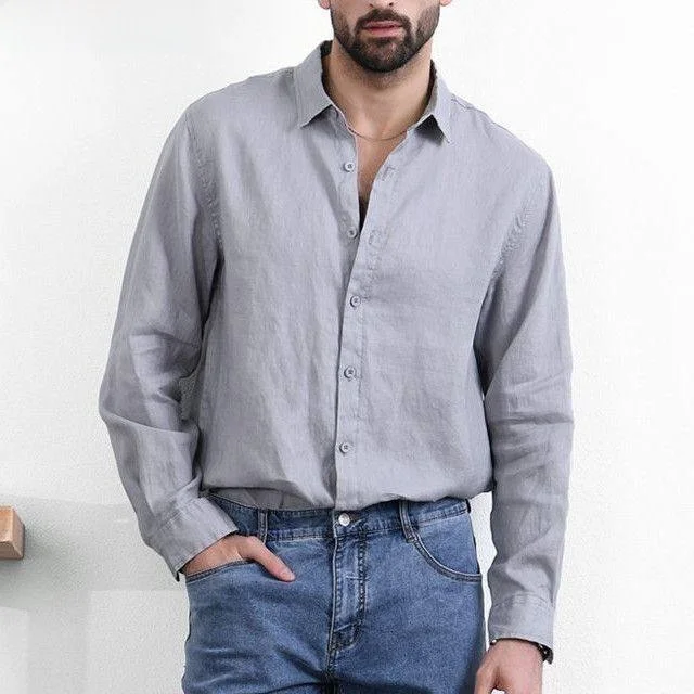 

Retro Casual Long Sve Linen irt Men's Spring Faion Loose Feeling Linen Material irt Comfortable Breathable Lightweight