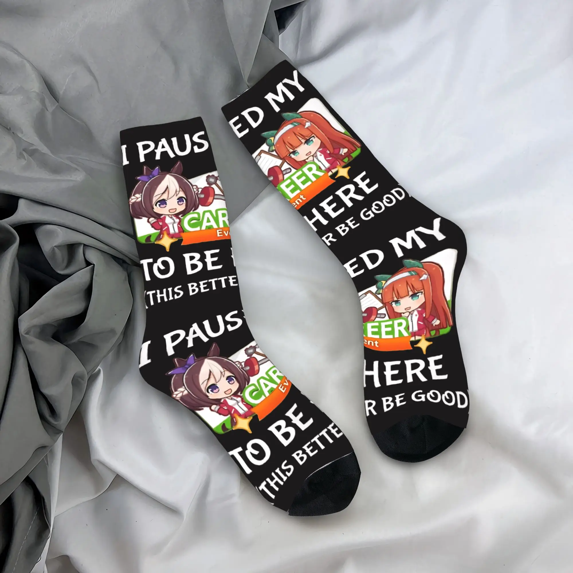 

I Paused My Umamusume Career To Be Here Socks Spring Stockings Kawaii Adults Men Soft Printed Skateboard Anti Sweat Socks