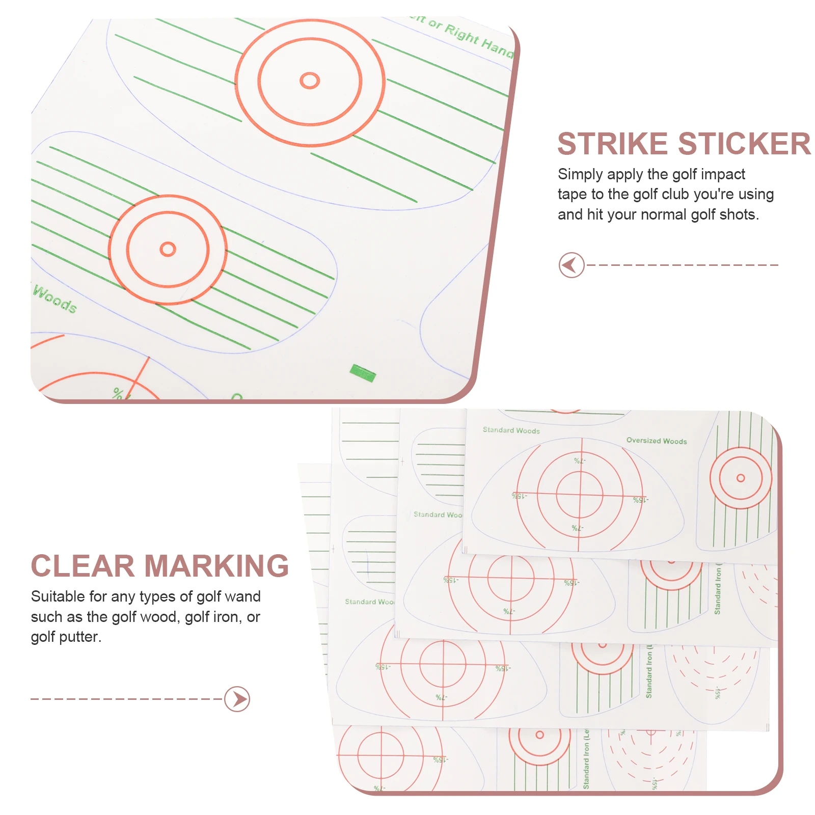 

56 Pieces Golf Impact Stickers Practice Tape for Wood Iron Putter Swing Training Accuracy Decal Club Face Testing