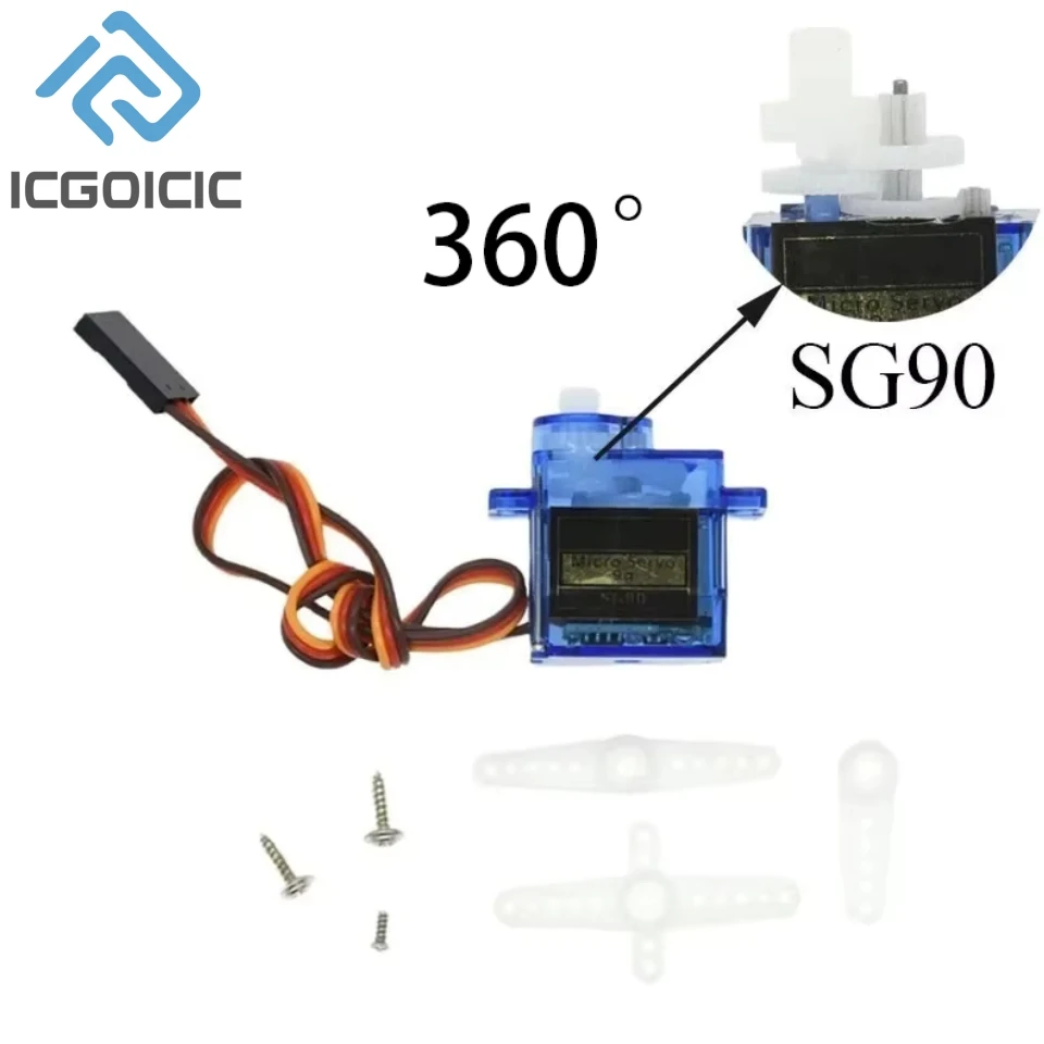 1PCS SG90 9G Micro Servo Servo Motor for RC Planes Robot Arm 180°/360° Fixed-Wing Servo Motor Control for Airplane Helicopter