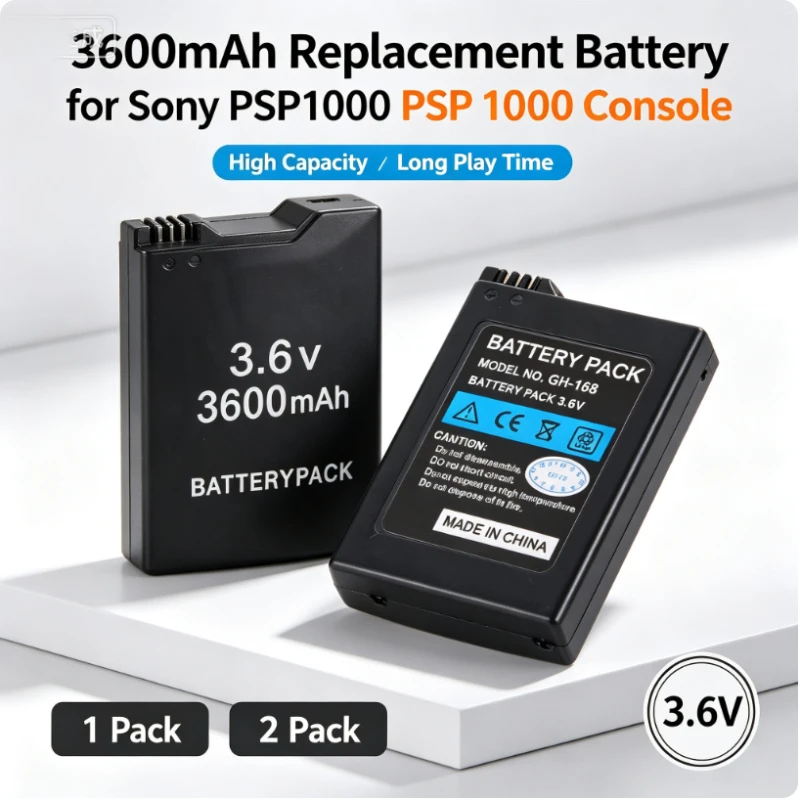 1pc/2pcs 3600mAh 3.6V Rechargeable Lithium Battery Pack for Sony PSP1000 PSP 1000 Console Gamepad Replacement Battery Batteries