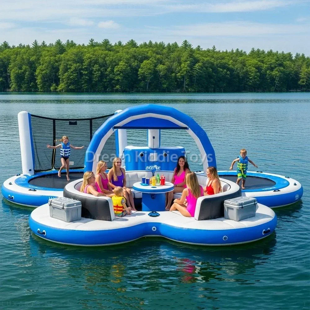 Newly Upgraded Floating Water Park Inflatable Water Play Combination Inflatable Water Sofa Dock Platform Tent Built-in Trampolin