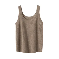 New Women Sexy 100% Cashmere High Elasticity Vest Crop Fashion Tops O-Neck Tank Soft Warm Ladies Knit Camisole Basic Bottom Vest