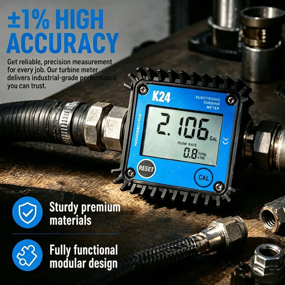 High Accuracy K24 Turbine Flow Meter LCD Display Plastic External Thread Liquid Flow Meter Digital Display Inline Type