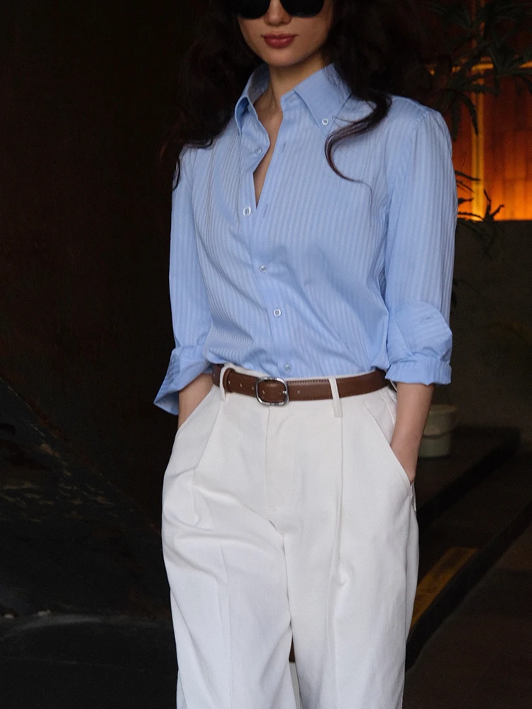 AYU2025 Женские хлопковые брюки и широкие брюки, комплект из двух предметов, повседневный комплект Four Seasons, длинный воротник све на пуговицах