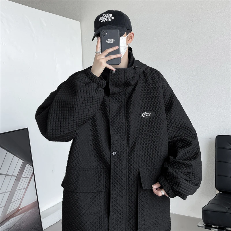 

American High Street Men's Spring Autumn Loose Fit Hooded Jaet Large ket Workwear Sle Faionable Casual Coat