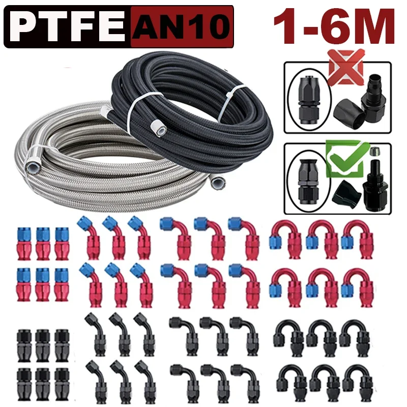 Universal 1 ~ 6M AN10 10AN ไนลอนสแตนเลสถัก PTFE เบรคท่อ E85 การใช้น้ํามัน Cooler สายท่อหมุนข้อต่อท่อ