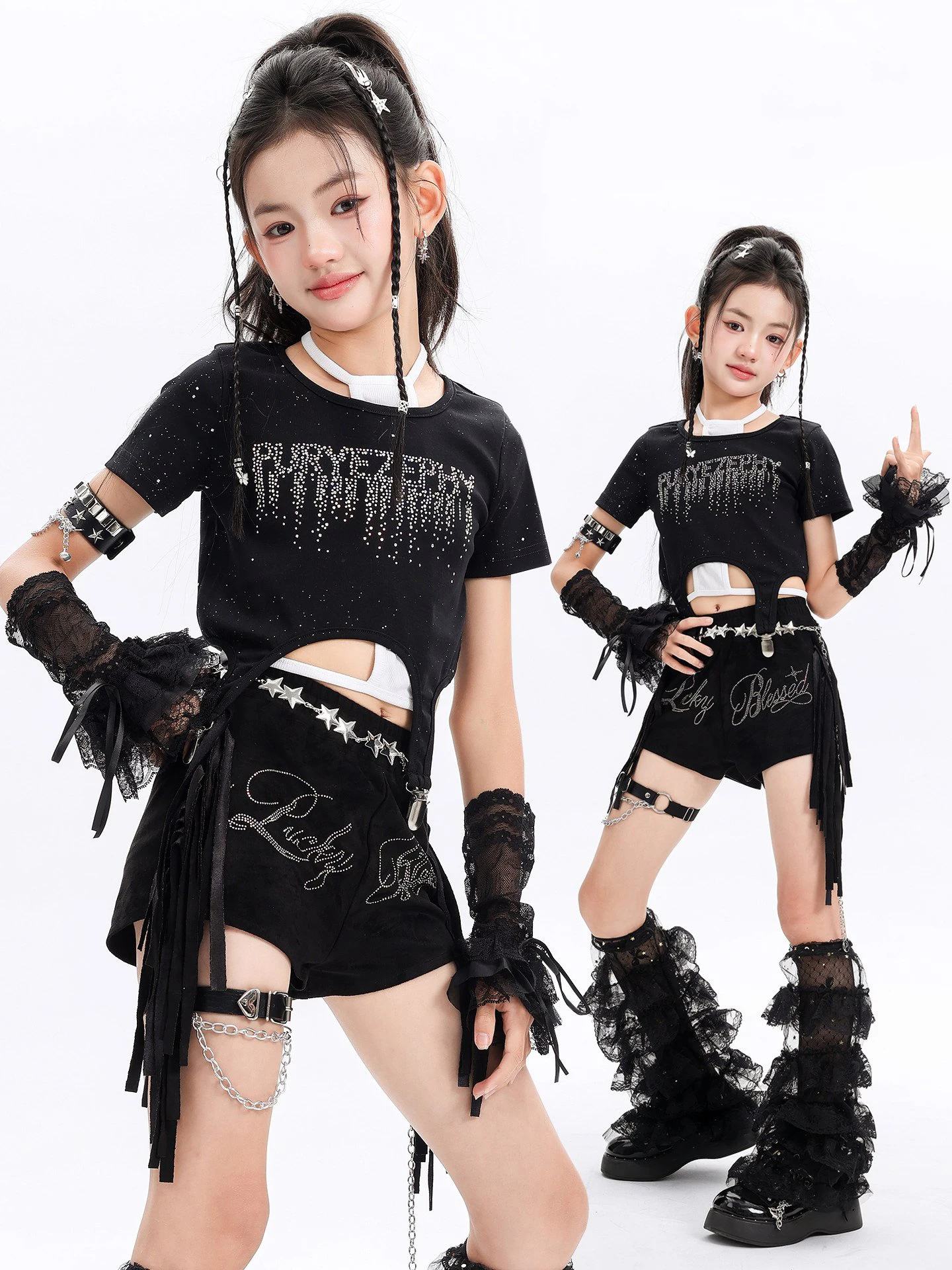 vetements-de-danse-jazz-pour-enfants-costume-noir-pour-filles-hauts-en-diamant-short-a-franges-tenue-de-spectacle-kpop-y2k-vetements-de-scene-hip-hop-bl19683