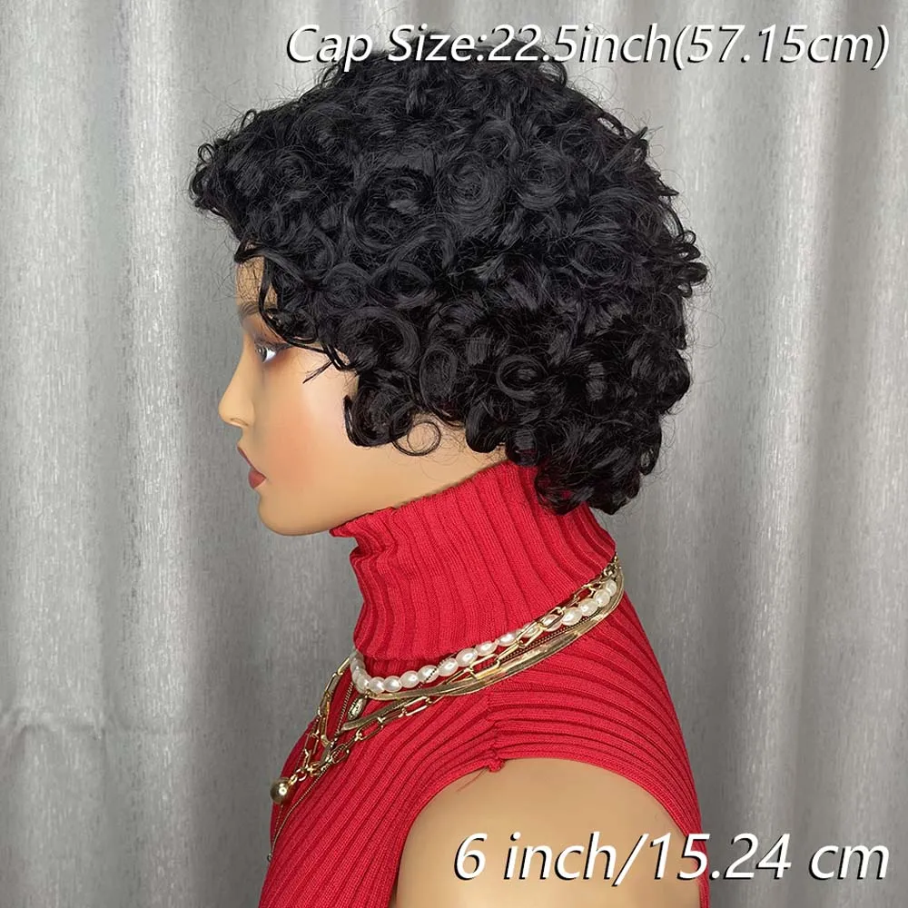 흑인 여성을 위한 짧은 곱슬 픽시 가발 브라질 인모 기계 제작 천연 블랙 밥 가발 일상용