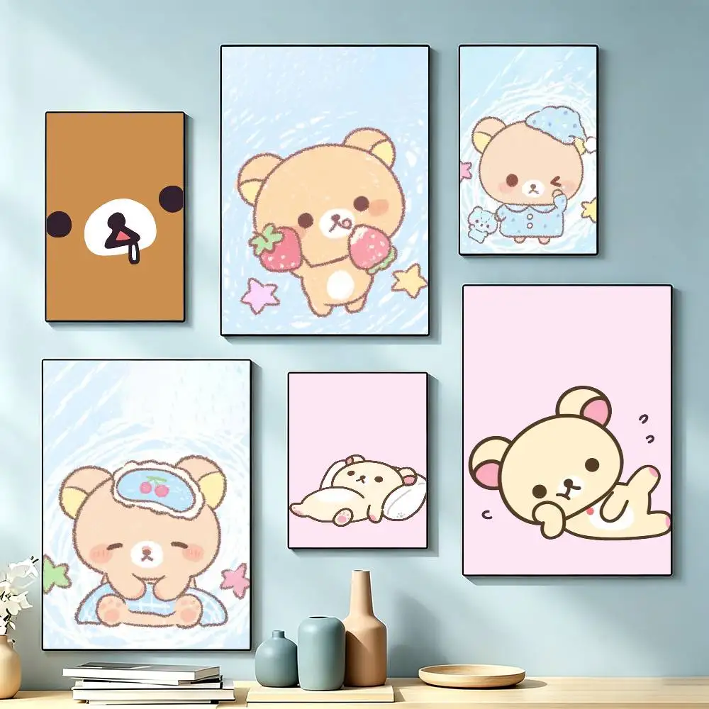 Cute R-Rilakkumas-S Bear  Poster Waterproof Wall Art Sticker For Bar Living Room Vintage Decor High Quality Print Gift
