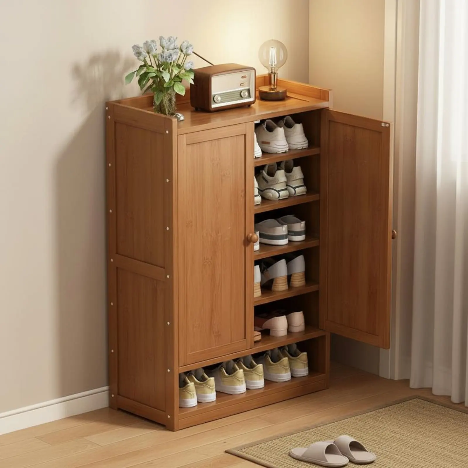 

Freestanding Footwear Storage Unit with Doors Dustproof Freestanding Shoe Organizer Home Furniture Easy Setup Installation