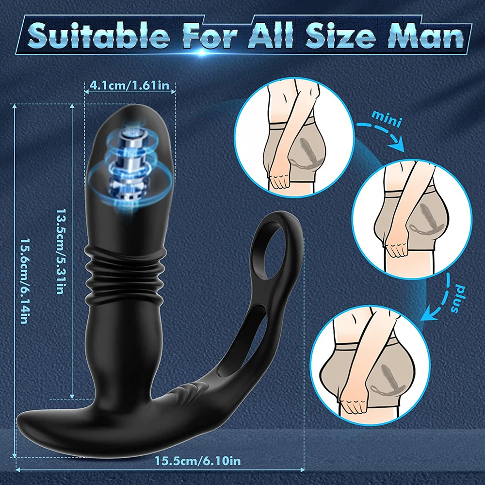 Thrusting Anal Vibrator Prostate Stimulator Massager Delay Ejaculation Lock Ring Silicone Anal Butt Plug Sex Toys Dildos for Men