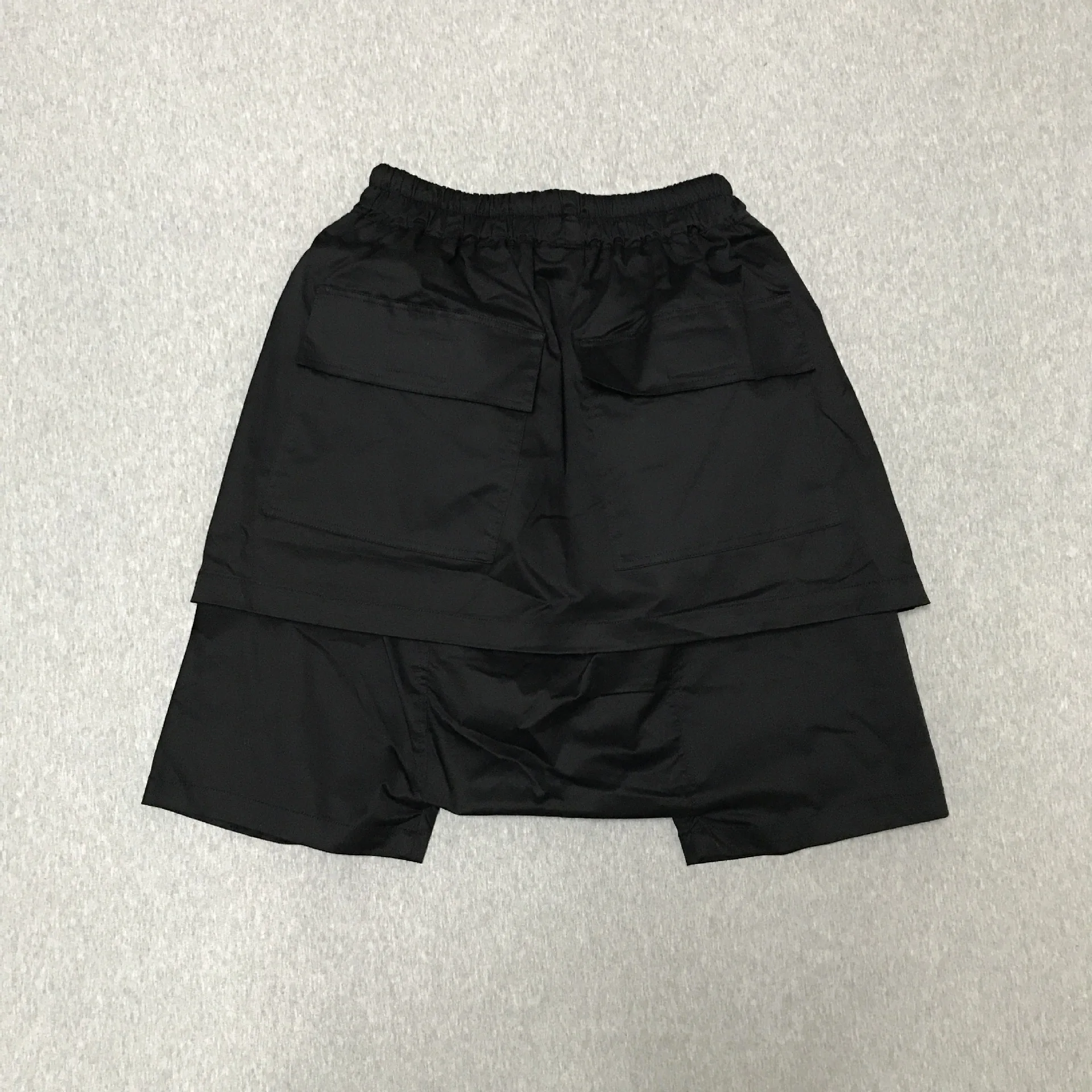 Firmranch Black Double-layer Crotch Shorts For Men Women High Street Elastic Waist Drawstring Fake Two-piece Fifth Pants