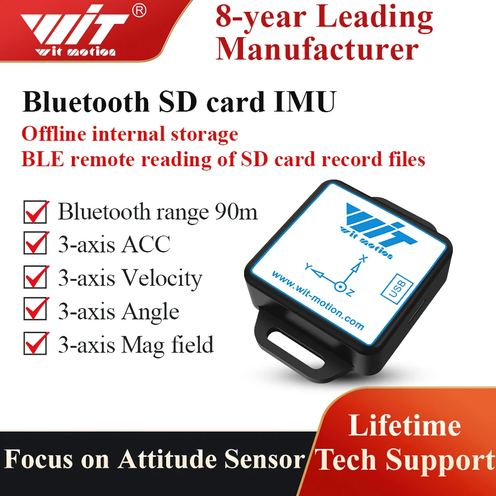 WT901SDCL-BT50 Bluetooth remote reading SD card Low-Power Accelerometer, 9-axis Gyroscope+Angle(XY 0.05° Accuracy)+Magnetometer