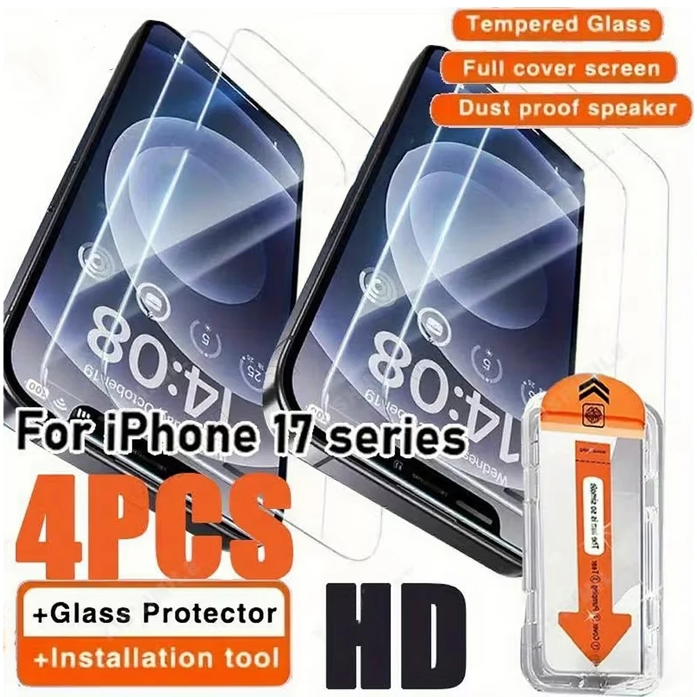 

3-4pcs Dust Free Easy Installation Screen Protector For iPhone 17 16 Pro Max Air 15 14 13 12 11 Tempered Glass Anti-scratch Film