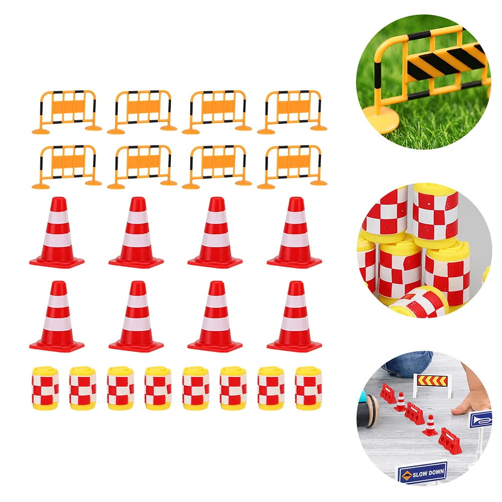 24 Pcs Road Cone Traffic Sign Barricade Child Miniature Toys for Kids Roadblock Playset Signs Abs Cones Model Roadblocks