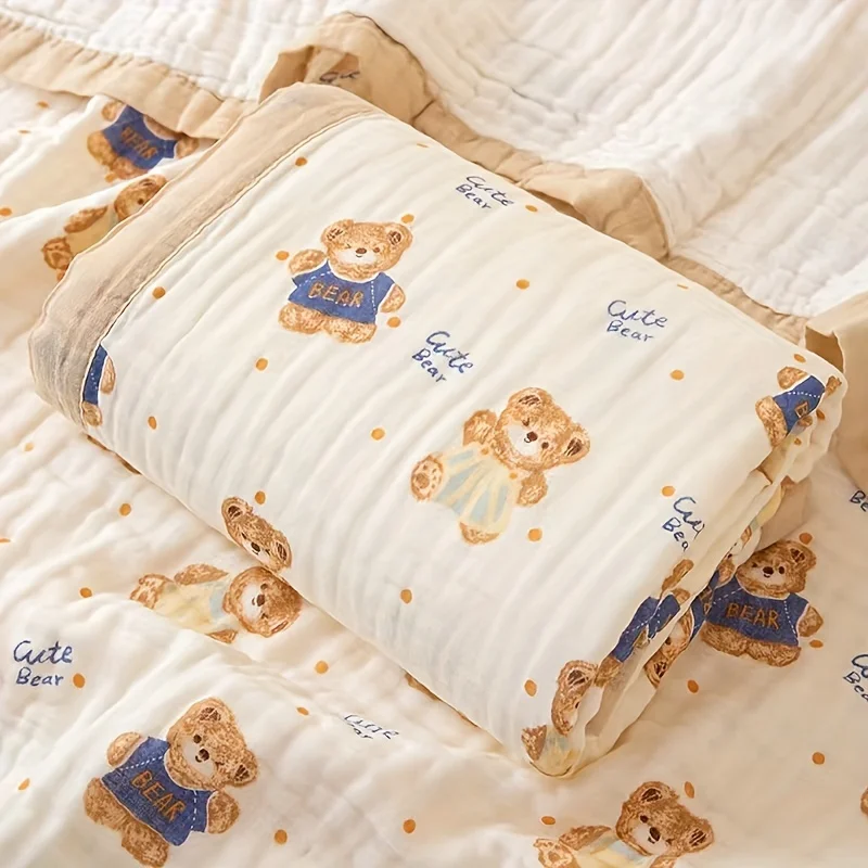 Baby Super Soft Cotton Gauze Blanket - Cute Cartoon Animal Print, Can Be Used for Nap, Daily Use, Newborn Baby Gauze Bath Towel