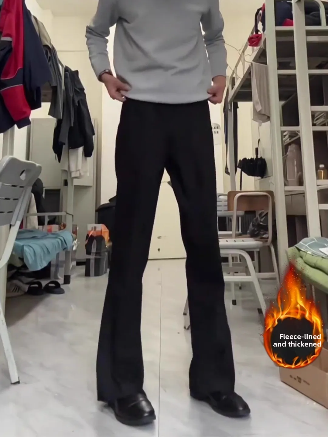 

Bla Fce Lined Men's Straight Leg Pants Asymmetrical Hemline Lengthening Effect Winter Faion Urban Sle Casual Jeans