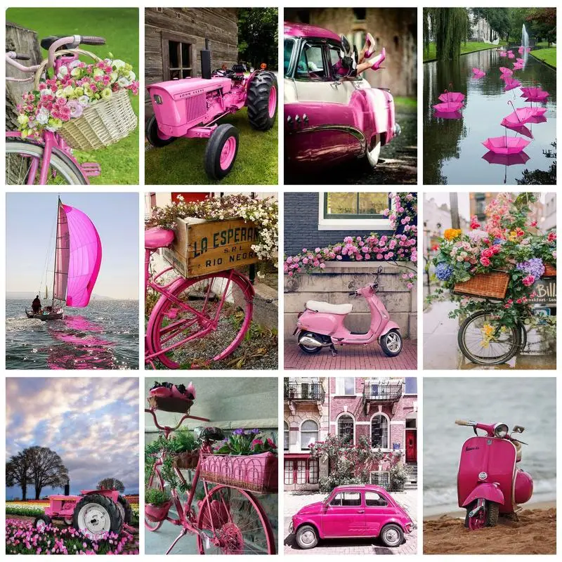 

CHENISTORY Modern Painting By Numbers Pink Car Bikes Flowers Diy Gift Artwork Simple Style Romantic Pictures Wall Art On Canvas