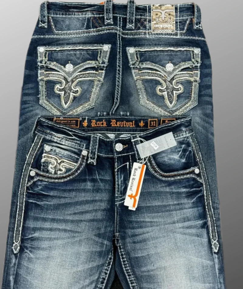 Y 2K Amerikaanse Nieuwe Stijl Blauw Geborduurd Cross Patroon Jeans 2024 Street Harajuku Casual Hiphop Heren En Dames Retro Jeans