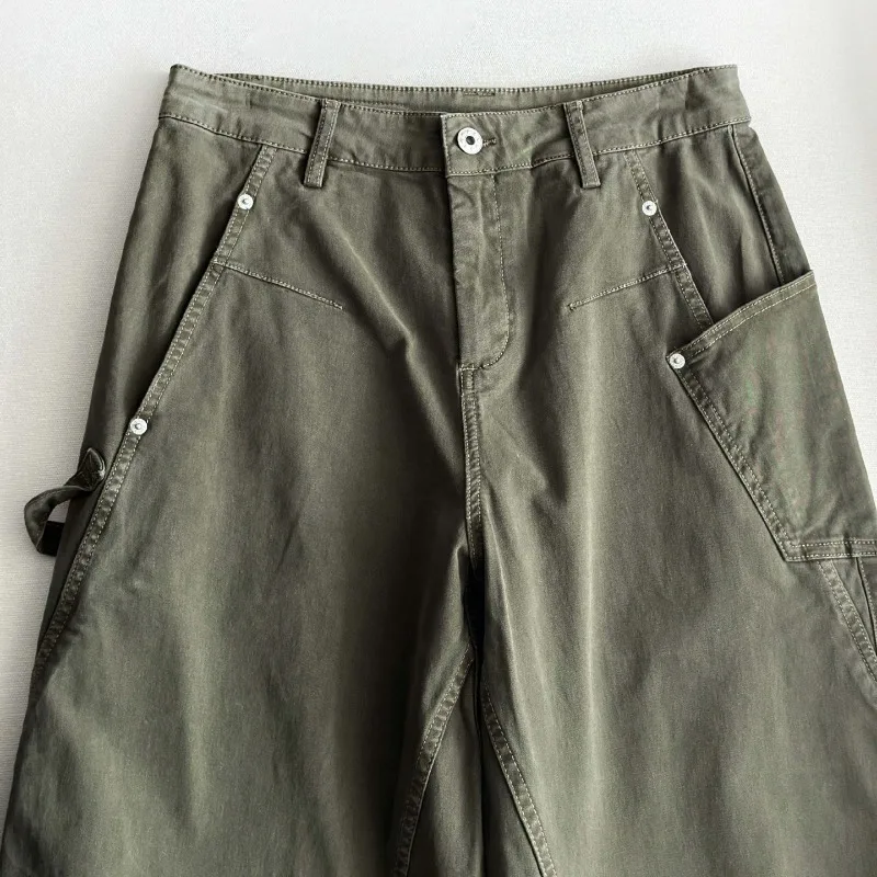 Calças de trabalho de algodão verde início do outono calças foice calças casuais