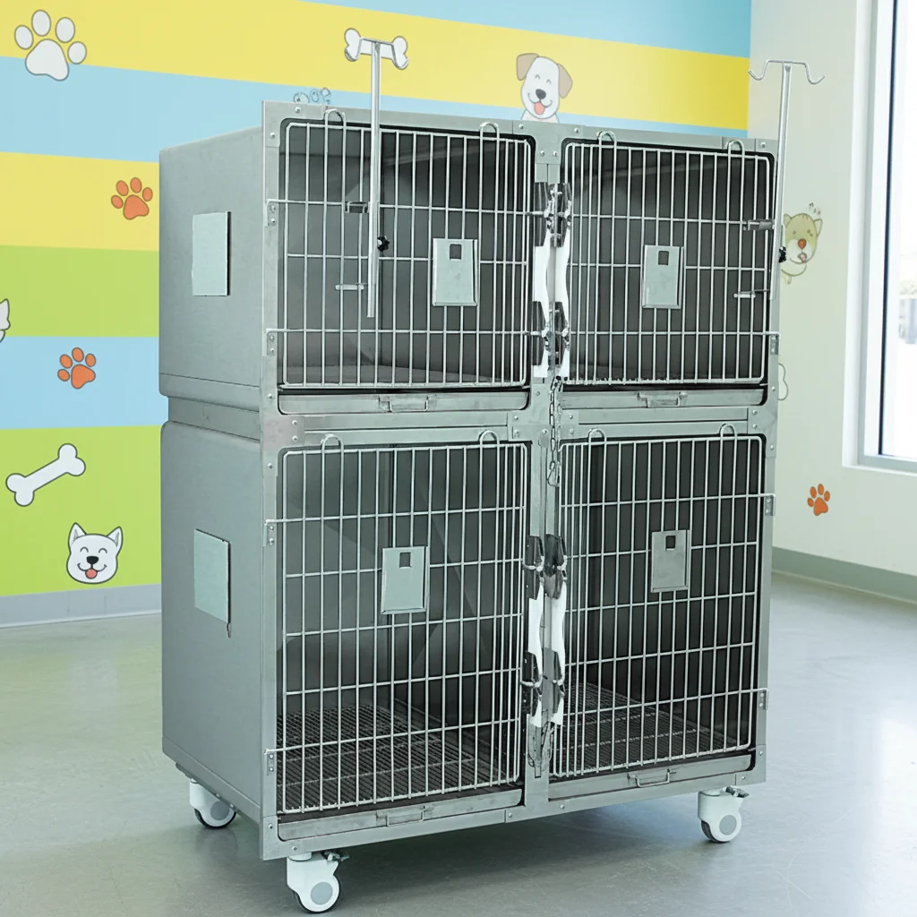 Stainless Steel Lekang Brand Model AC-03-08 Mobile Four-Position Adjustable Durable Pet Operation Cage Veterinary Equipment Dog