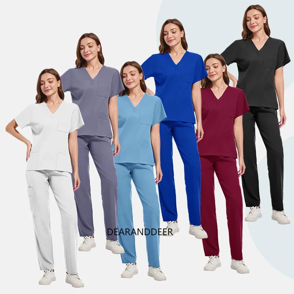 Operating room medical scrub short sleeves pharmacy nurse uniform hospital doctor work clothes dental surgery care tunic set