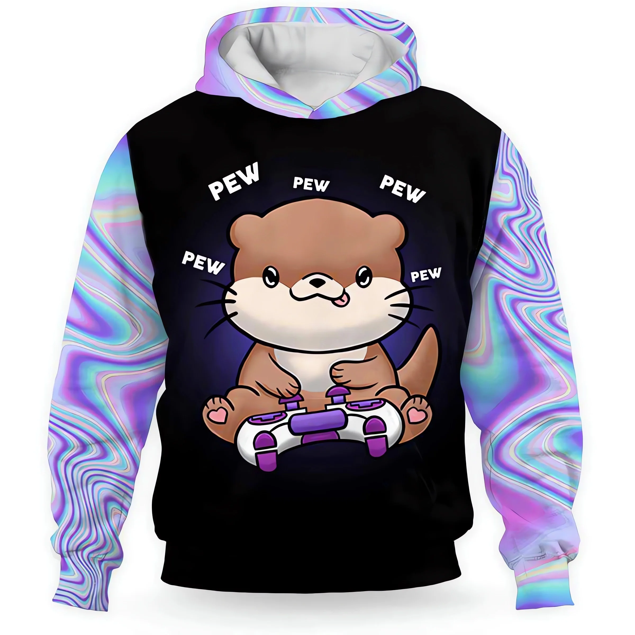 Funny Otter Gamer Hoodies Pretty Colorful Gradient Splicing 3D Printed Hoodies Coats Casual Sportwear Men Clothing Dropshipping