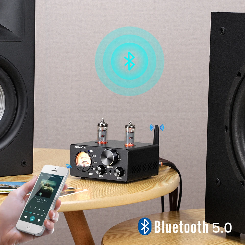 AIYIMA T9 HiFi Bluetooth 5.0 真空管アンプ USB DAC ステレオアンプ COAX OPT ホームオーディオ パワーアンプ VUメーター 100W