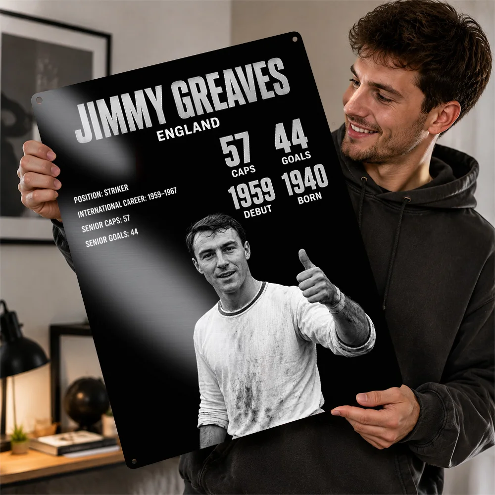 Jimmy Greaves Football Textured Poster Personalized Aluminum Metal Sign Club Legacy Style Wall Art Made For Athlete Collectors