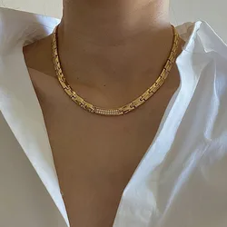 Cz stone Watchband chain necklace for women stainless steel bold wide necklace minimalist jewelry non tarnish high quality jewel