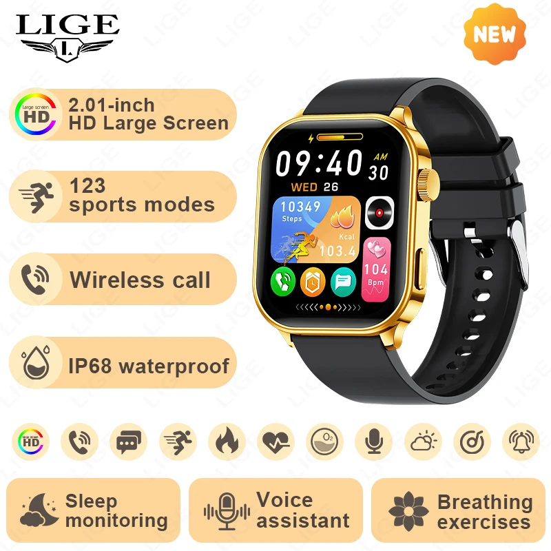 

LIGE 2025 New Smart Watch 2.01" HD Screen Heart Rate Blood Oxygen Health Monitor Bluetooth Call Sports Smartwatch Women Men