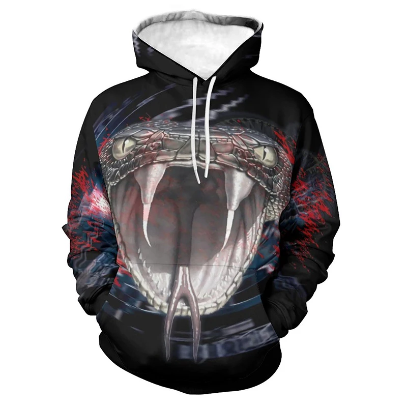 Horror Animal Snake 3d Printed Hoodies for Men Fashion Goth Cobra Graphic Sweatshirts Casual Streetwear Pullover Tracksuit Tops