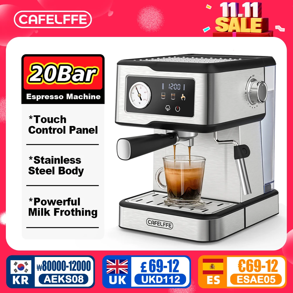 Cafelffe Espresso Machine 20Bar,Cappuccino Maker with Milk Frother Steam Wand,Coffee Maker,Semi-Automatic Cafetera present,Gift