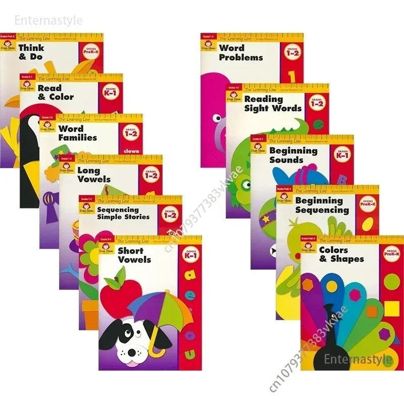 

Рабочие тетради с линиями обучения Evan-Moor, английские высокочастотные слова, задачи по математике, книги