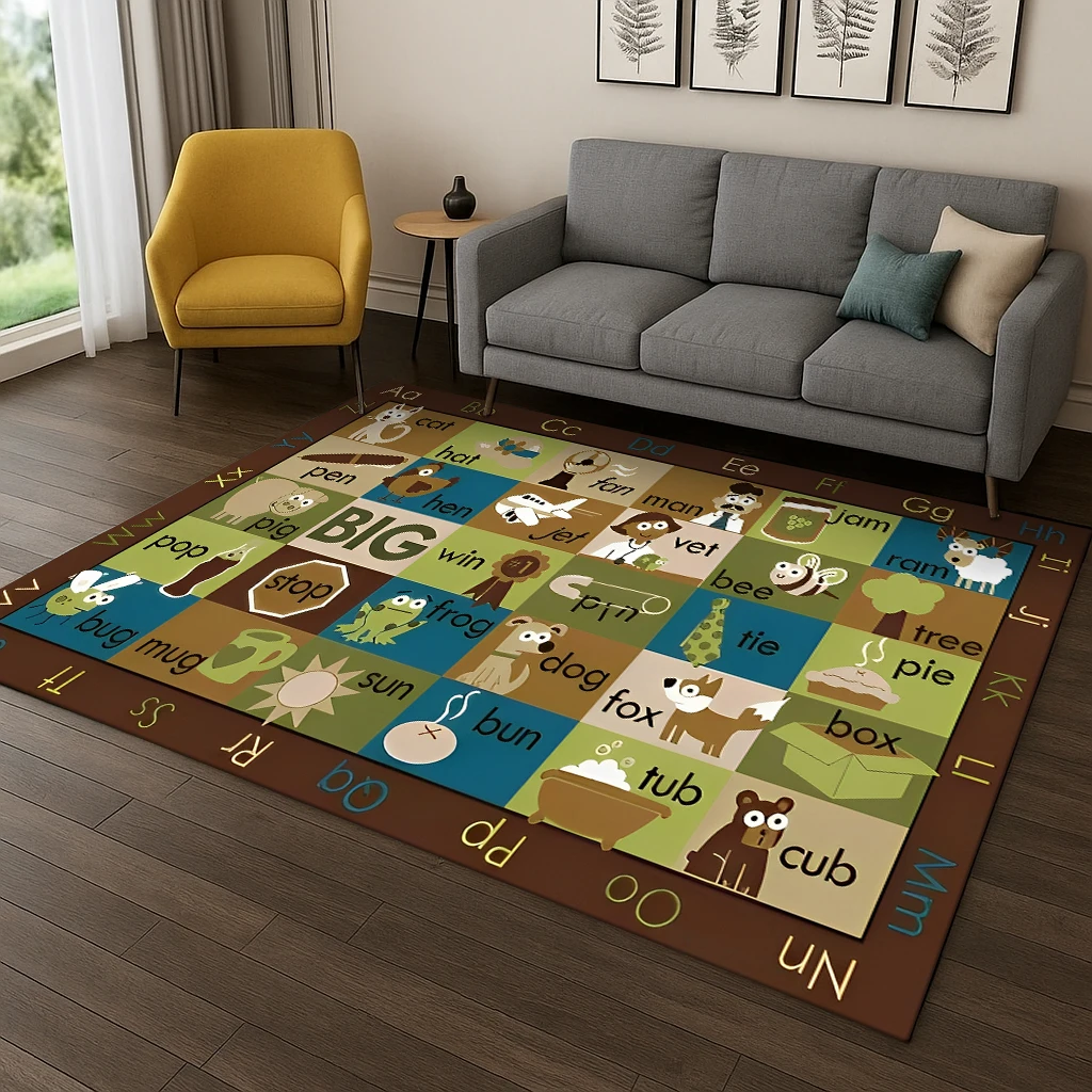 Childhood Early Education Letter Cartoon Game Carpet Rug for Living Room Sofa Home Bedroom Doormat Decor,Playroom Non-slip Mat