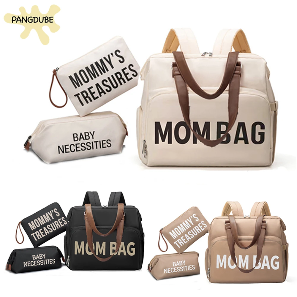 pangdube-3pcs-set-diaper-bag-backpack-large-capacity-maternity-nappy-bag-with-luggage-sleeve-shoes-compartment-insulated-pocket