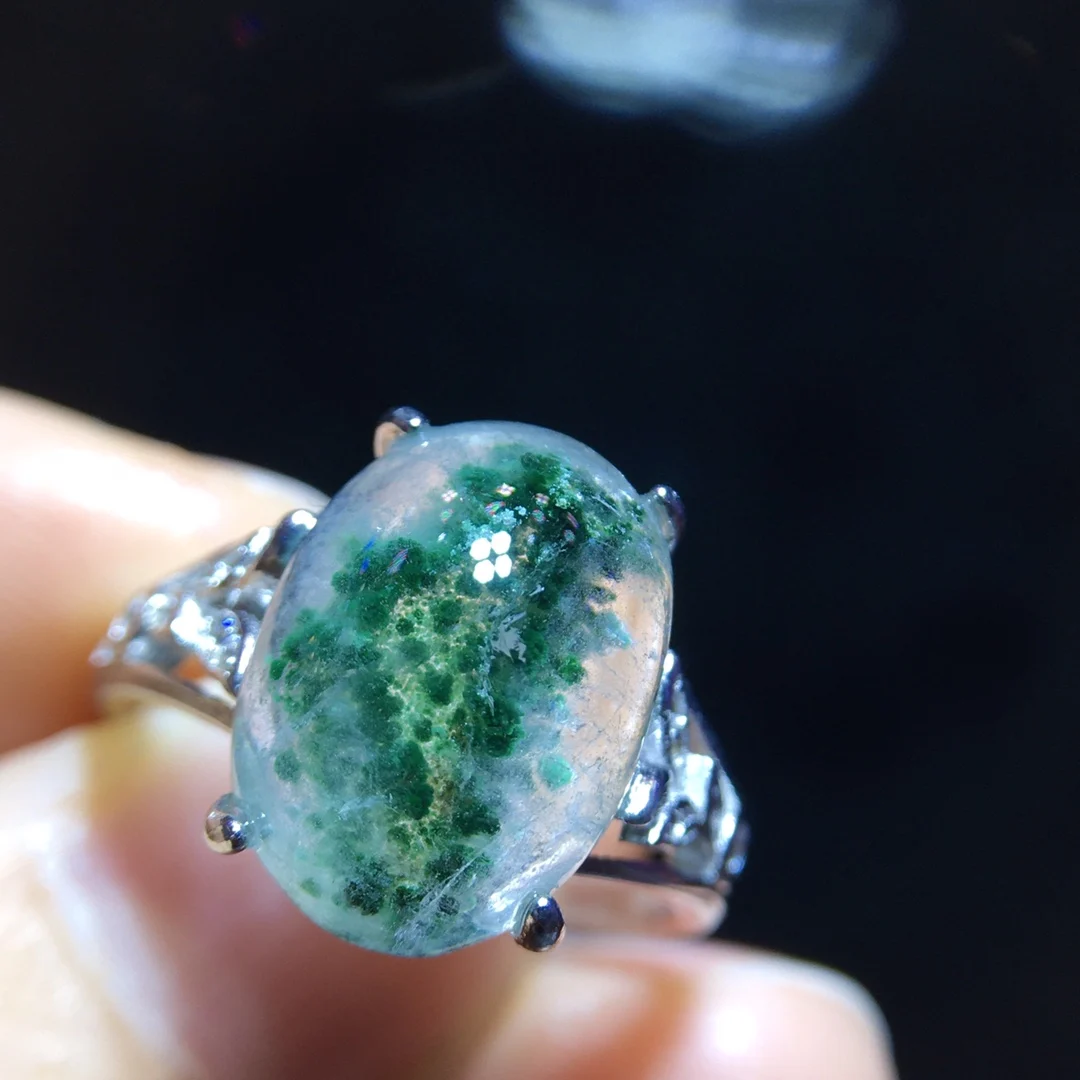 

Регулируемое кольцо с натуральным зеленым фантомном для женщин и мужчин, овальное серебро 925 пробы Phantom 14,2/10,3 мм, женские и мужские ювелирные изделия AAAAAA