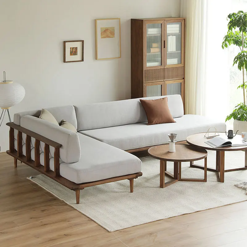 North American black walnut solid wood sofa Modern simple cherry wood log Japanese-style living room single multi-person sofa
