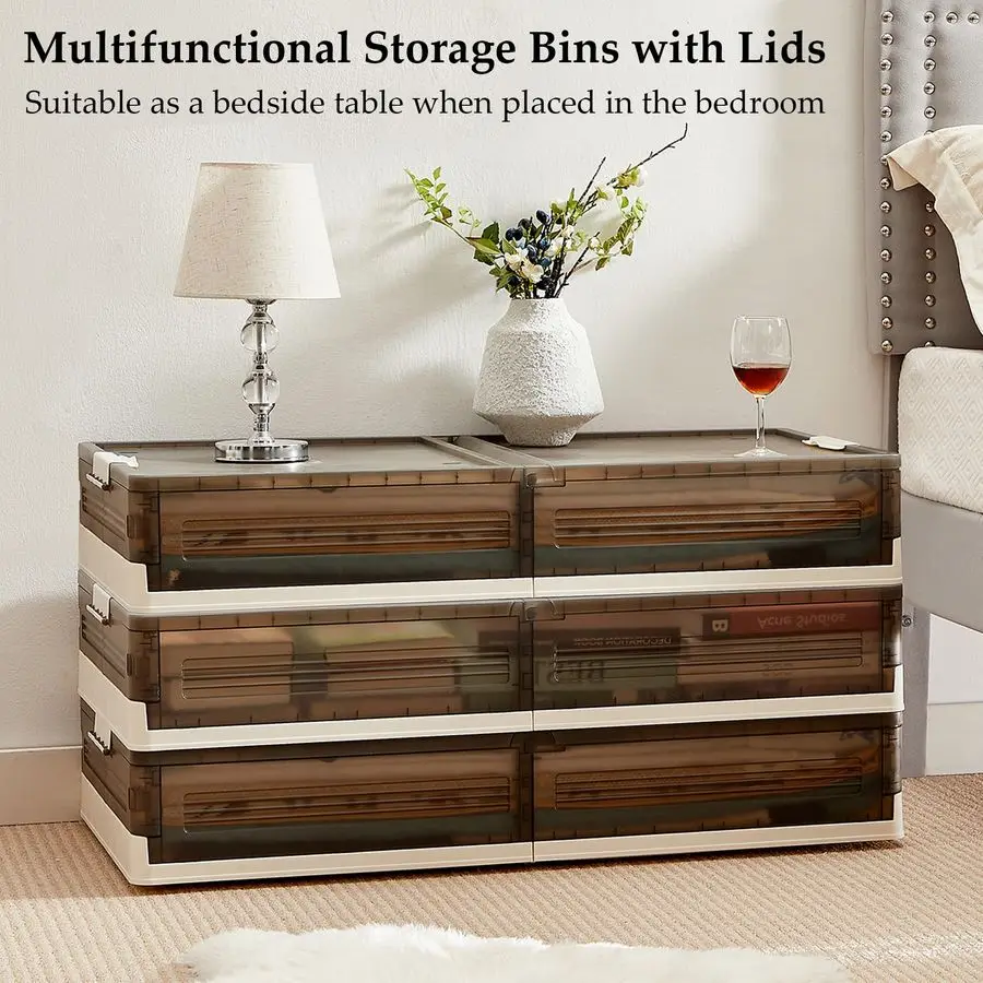 Under Bed Storage with Wheels, 2 Pack Stackable Under Bed Storage Containers, Underbed Storage Containers with Lids, Plastic Fol