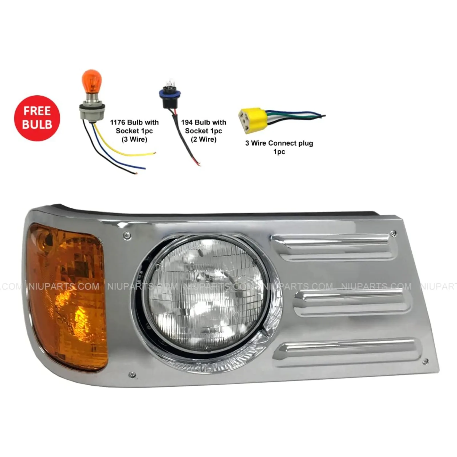 US  Headlight with Halogen Bulbs Warm White Chrome - Passenger Side (Fit: Mack Granite CV713)