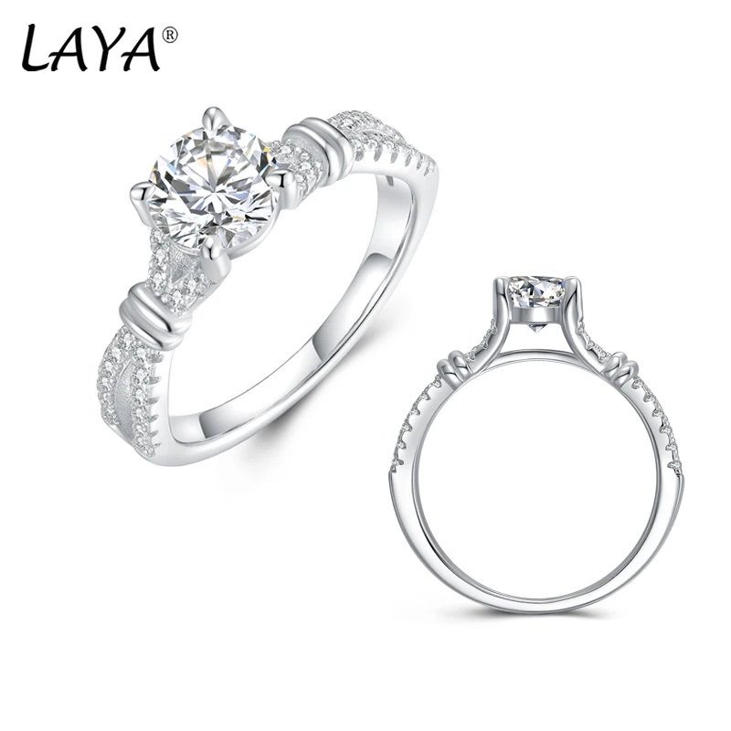 LAYA Day Four Claw D Color 6.5mm 1Carat Full Moissanite Row Rings Set For Women S925 Sterling Silver Band Plated Wholesale