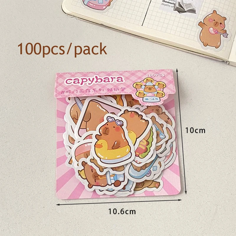 100pcs Cute Capybara Sticker Aesthetic Stationery Japanese School Supplies Children\'s Stickers Diary Decoration Art Supplies