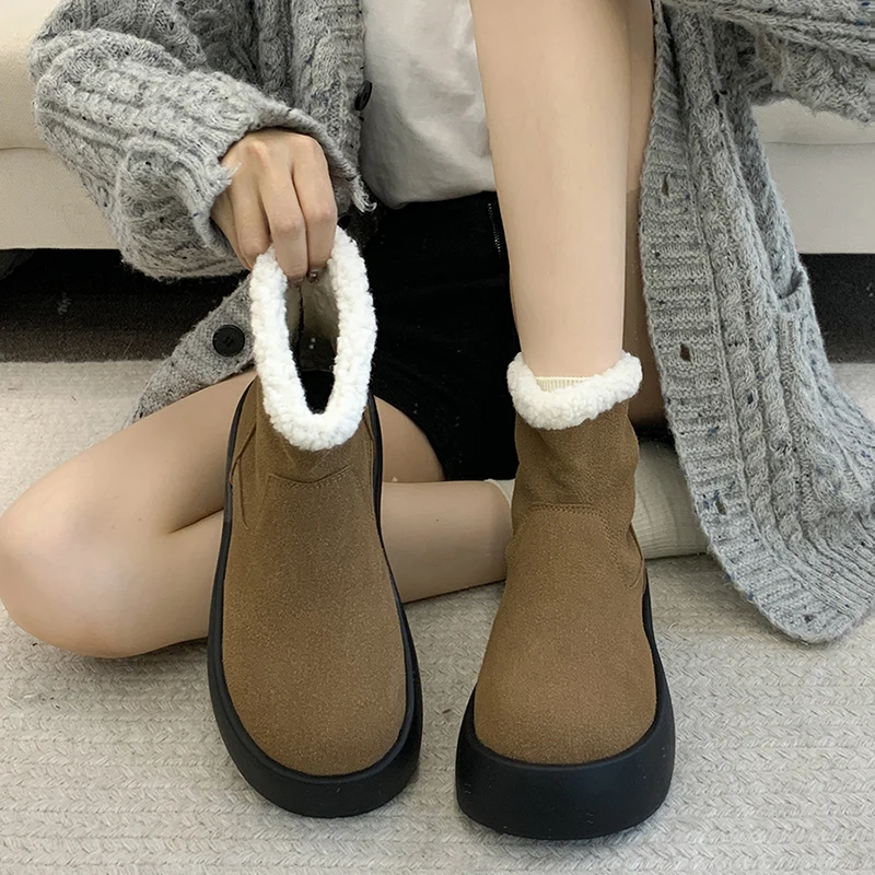 Women's Leather Boots Winter Footwear Female Shoes Boots-Women Australia 2024 Lolita Ladies Ankle Padded Snow Shearling Fur