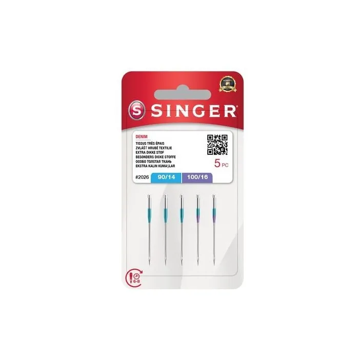 Estuche 5 Agujas Singer Jeans 2026 Nº90 y Nº100